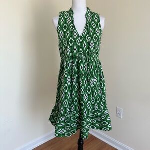 Japna Women Green Mini Retro Southwestern Cowgirl Flare Aztec Cotton dress Sz M